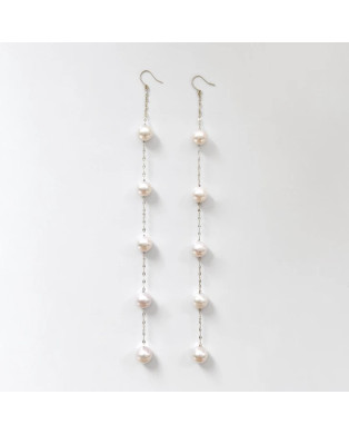 Swinging Pierced Earring Gold Post Pearls/Moon Stone