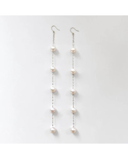 Swinging Pierced Earring Gold Post Pearls/Moon Stone