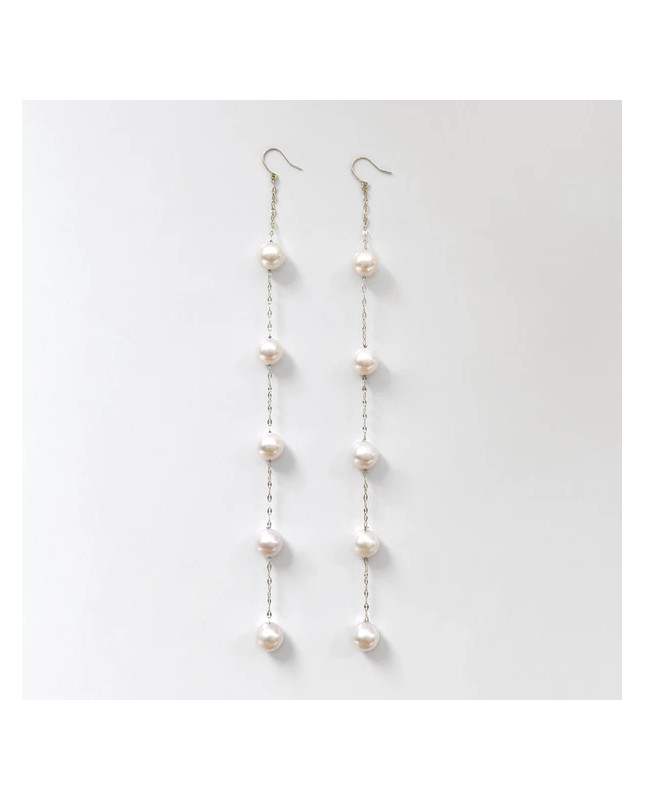 Swinging Pierced Earring Gold Post Pearls/Moon Stone